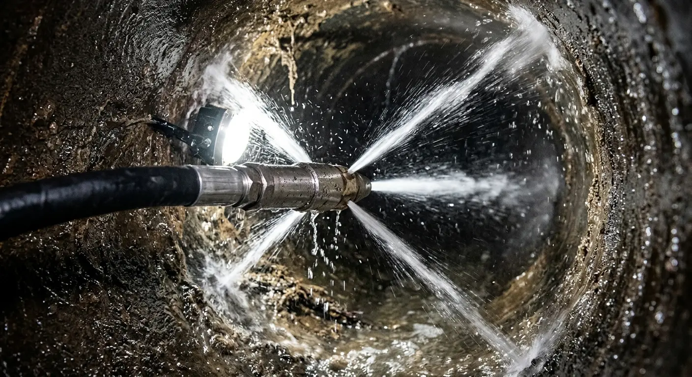 High-pressure hydro jetting nozzle cleaning sewer pipe for Storm Drain Cleaning in Franklin Park